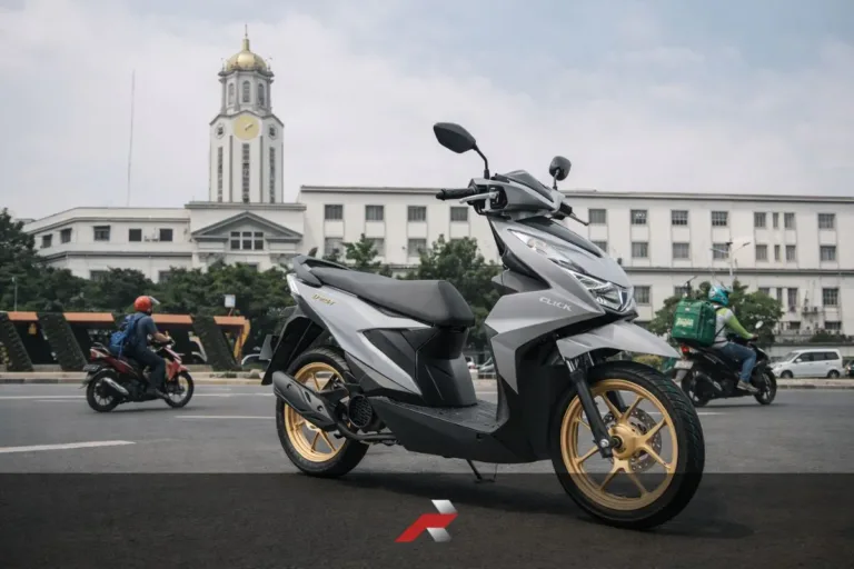 Honda Click scooter in front of Manila City Hall representing Honda Philippines sells over 1 million motorcycles in 2025