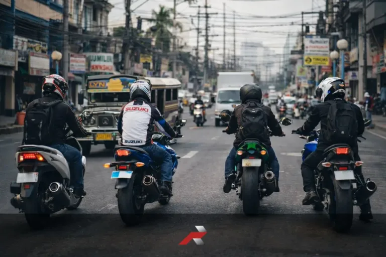 Motorcycles riding in Manila traffic representing Honda Yamaha Suzuki Kawasaki Philippine motorcycle market share and motorcycle industry growth