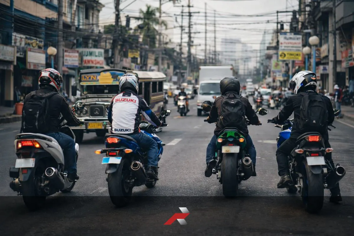 Motorcycles riding in Manila traffic representing Honda Yamaha Suzuki Kawasaki Philippine motorcycle market share and motorcycle industry growth