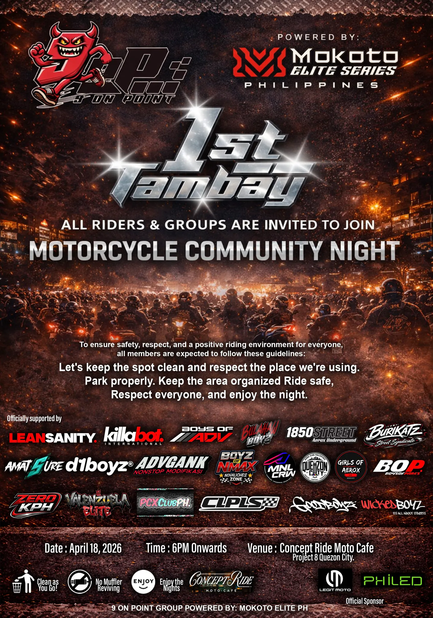 1st Tambay Motorcycle Community Night 2026 at Concept Ride Moto Cafe Quezon City