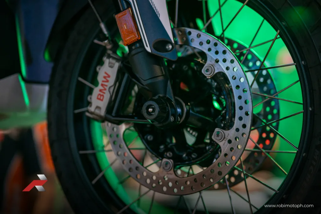 BMW R1300 GS Adventure front brake disc and caliper detail at Makina Moto Show 2026