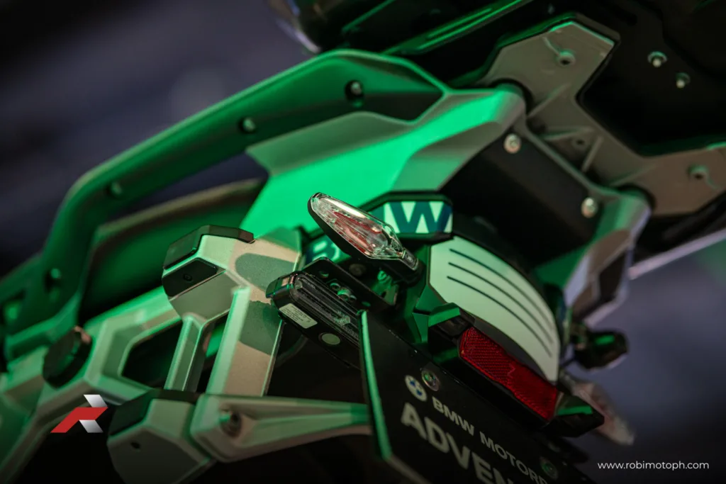 BMW R1300 GS Adventure rear rack and tail light detail at Makina Moto Show 2026