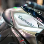 Close-up of Kawasaki Z1100 SE fuel tank and branding at Makina Moto Show 2026