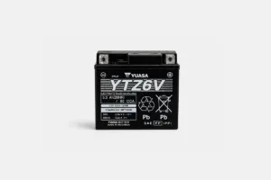 Yuasa YTZ6V motorcycle battery with clean white background and realistic shadow