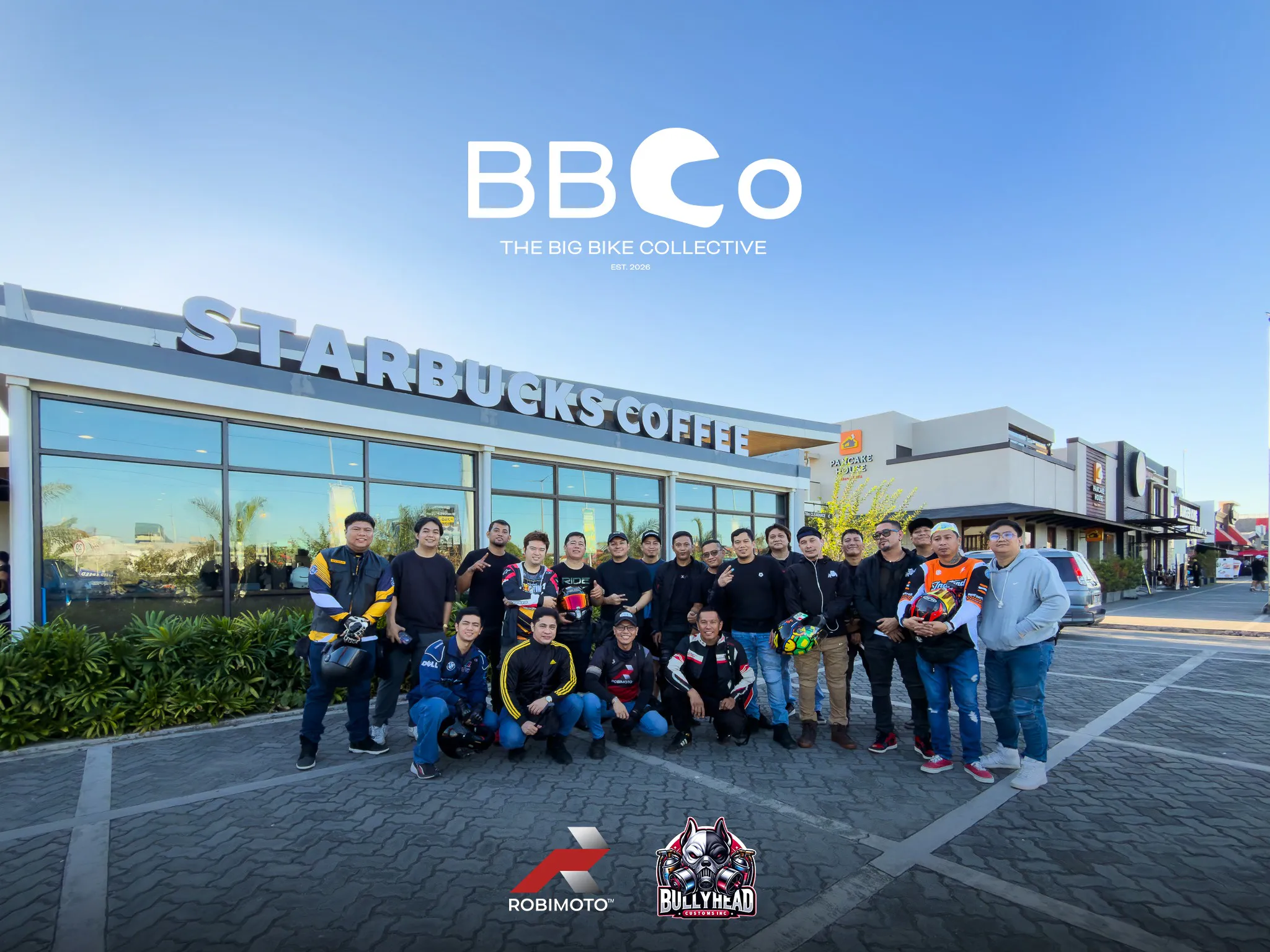 BBCo riders group photo during breakfast ride at Lala Garden Cafe Pampanga with RobiMoto and Bullyhead Customs Inc.