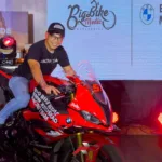 RobiMotoPH sitting on a BMW superbike during the Big Bike Medic BMW Motorrad Racing Team launch at RSA Motors