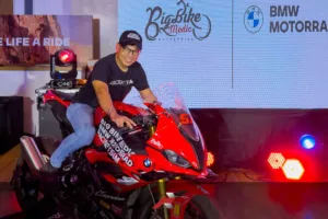 RobiMotoPH sitting on a BMW superbike during the Big Bike Medic BMW Motorrad Racing Team launch at RSA Motors