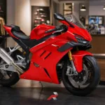 ZXMOTO Buying Guide image showing a red ZXMOTO 820RR sportbike in a premium Philippine showroom setting