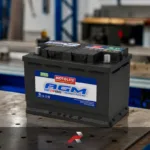 AGM battery vs conventional battery Philippines featured image showing an AGM motorcycle battery placed on a workshop table