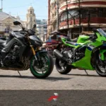 Kawasaki Z1100 SE Philippines and Kawasaki ZX-6R side by side on a Quiapo street background