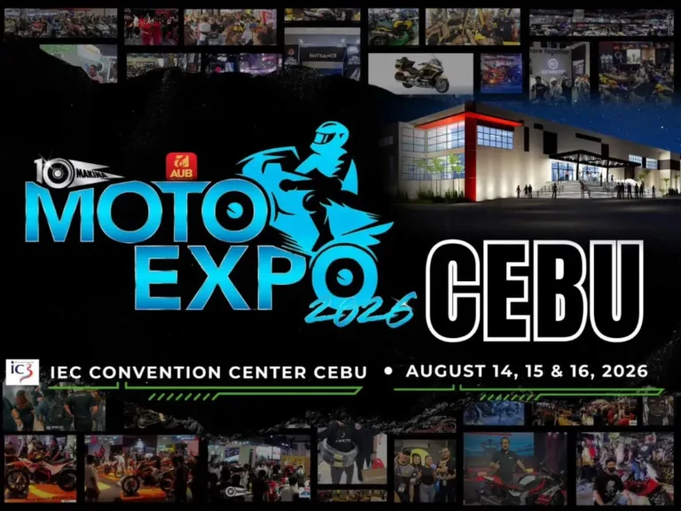 Makina Moto Expo 2026 Cebu event poster showing IC3 Convention Center Cebu, motorcycle expo branding, and rider community highlights