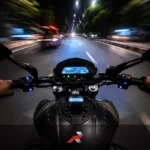 Online Huli featured image showing a Dominar dashboard in a fast night ride perspective on a public road